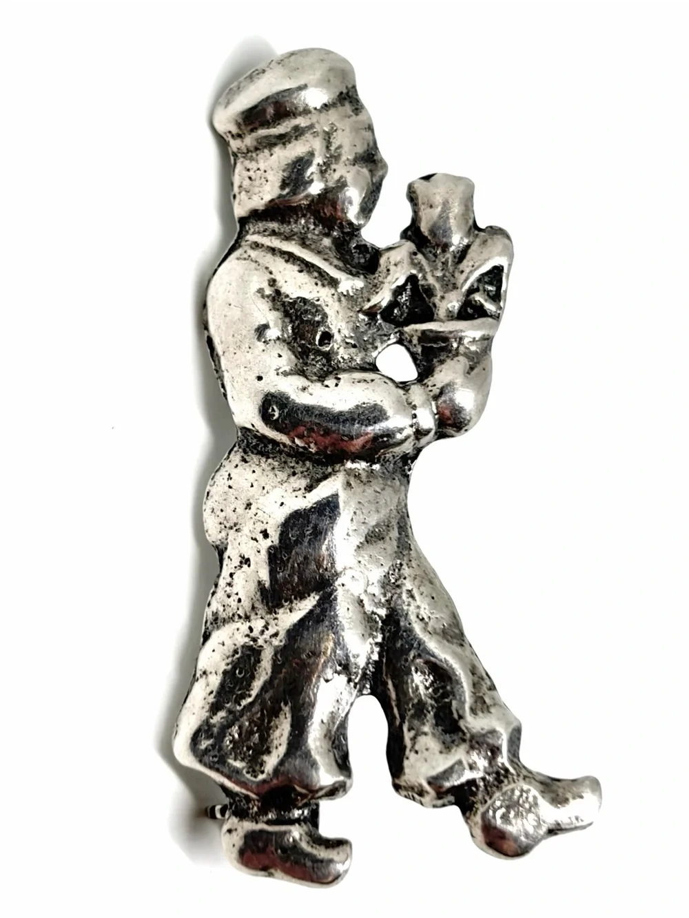 Antique Dutch Sterling Silver Victorian Era Man With Tulips Statement Brooch Pin